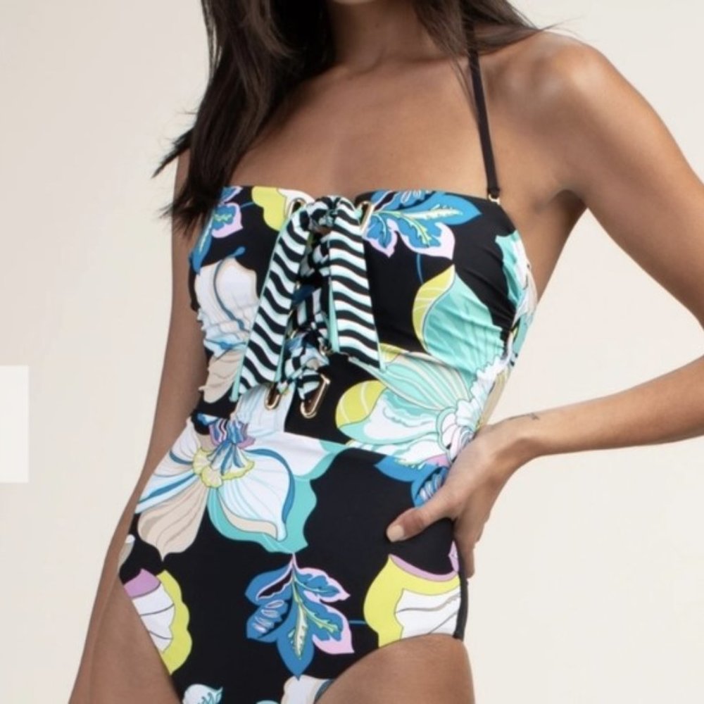 New Trina Turk Sintra Flora Bandeau One Piece Swim